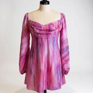 Hello Molly Lava Love pink watercolor draped cowl mini dress XL